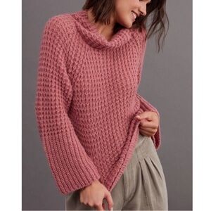 Anthropologie Chunky Wool Bell Sleeves Dionne Knit Pullover Sweater Large Pink